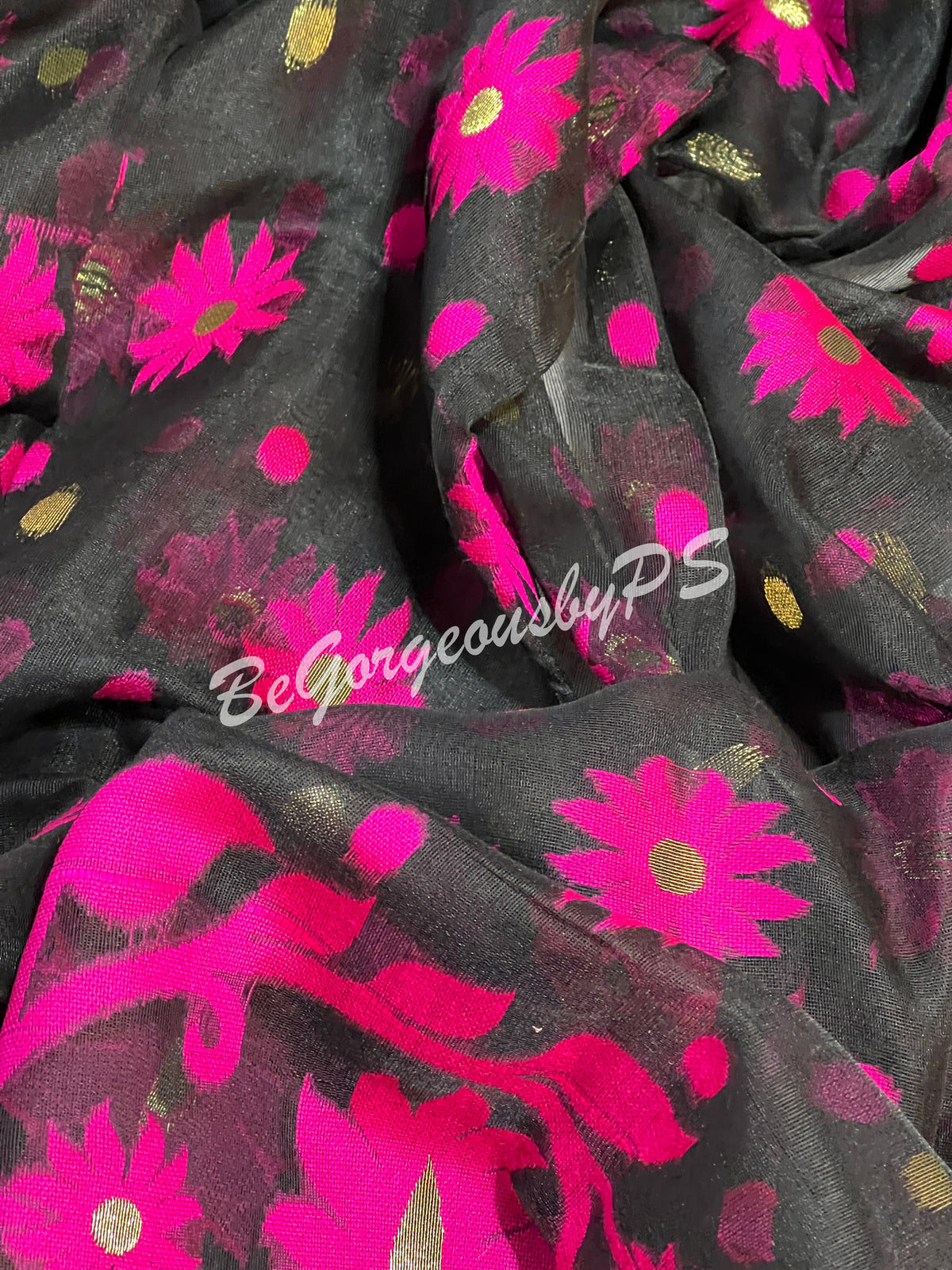 JAMDANI MUSLIN BLACK PINK SAREE