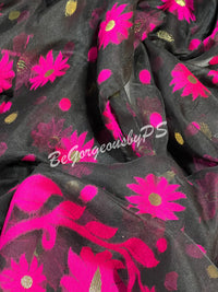 JAMDANI MUSLIN BLACK PINK SAREE