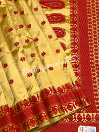ASSAM SILK OFF WHITE AND RED SAREE