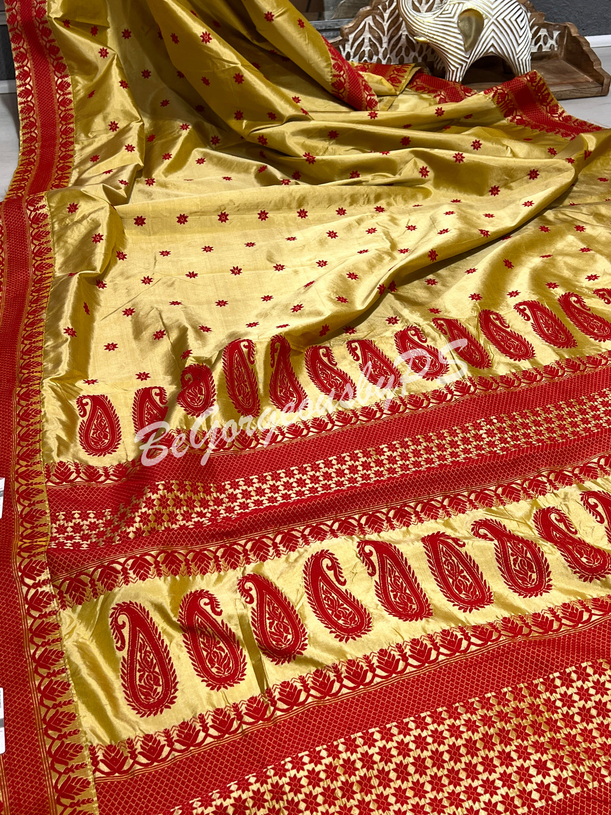 ASSAM SILK OFF WHITE AND RED SAREE