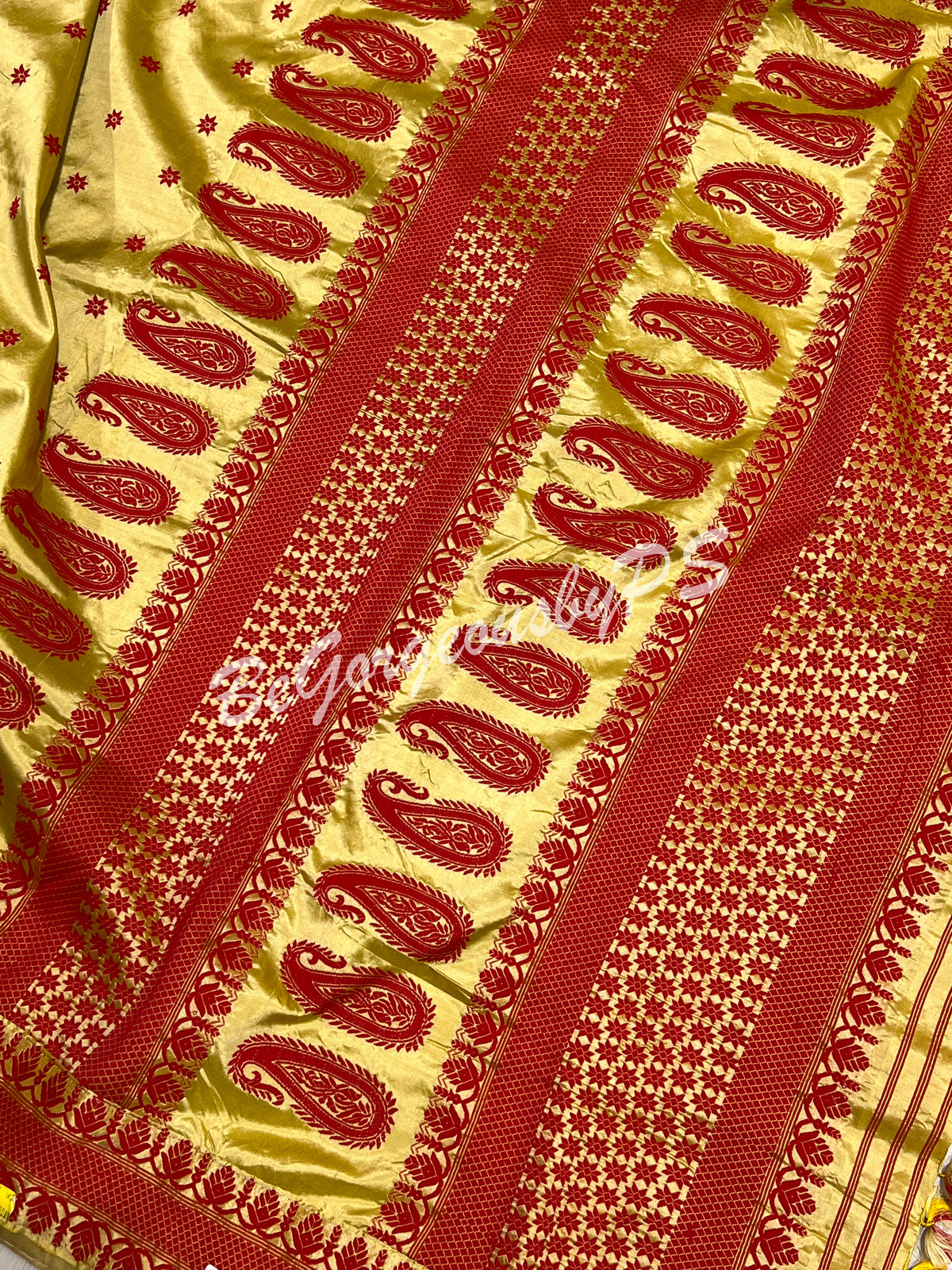 ASSAM SILK OFF WHITE AND RED SAREE