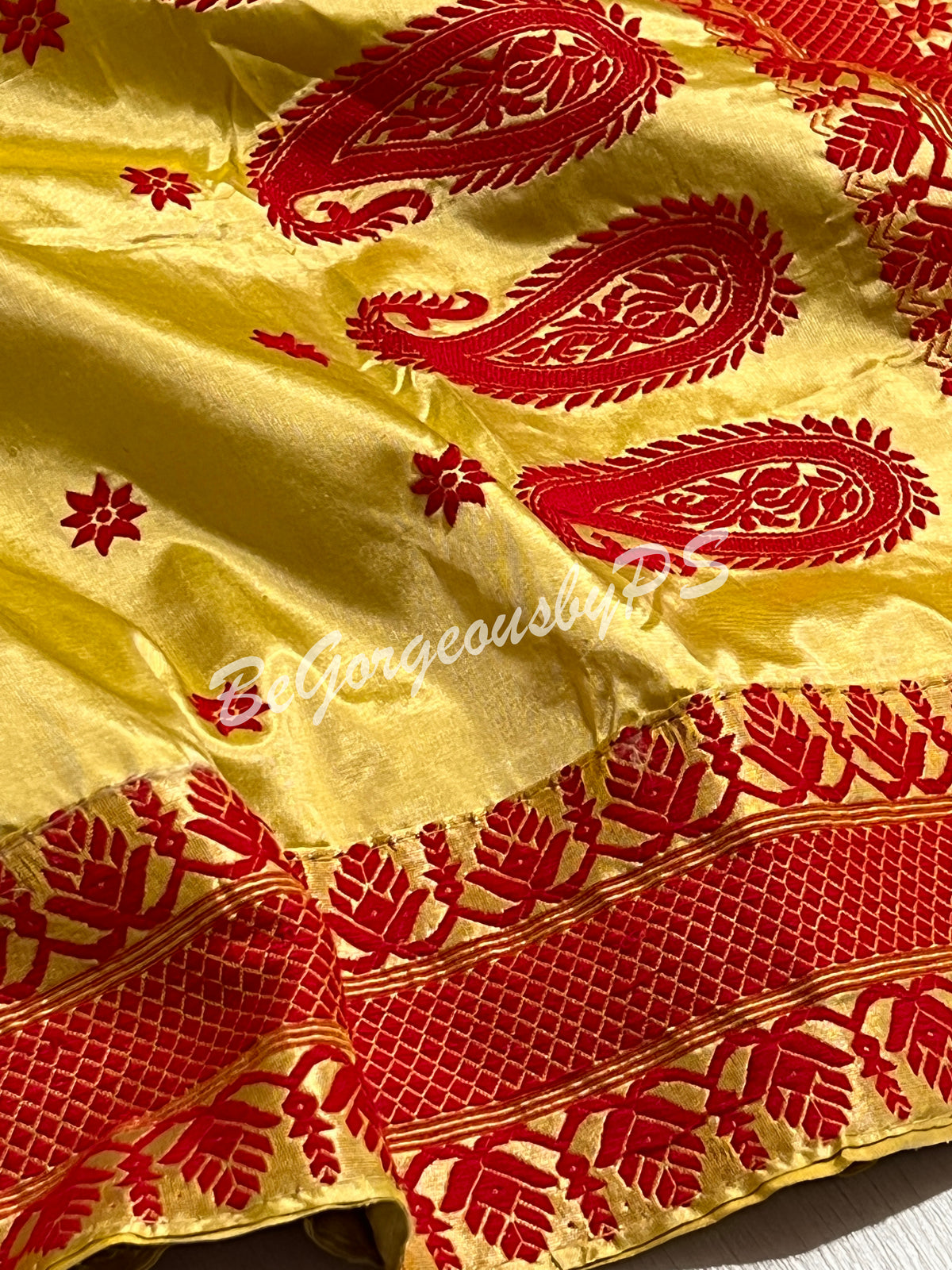 ASSAM SILK OFF WHITE AND RED SAREE