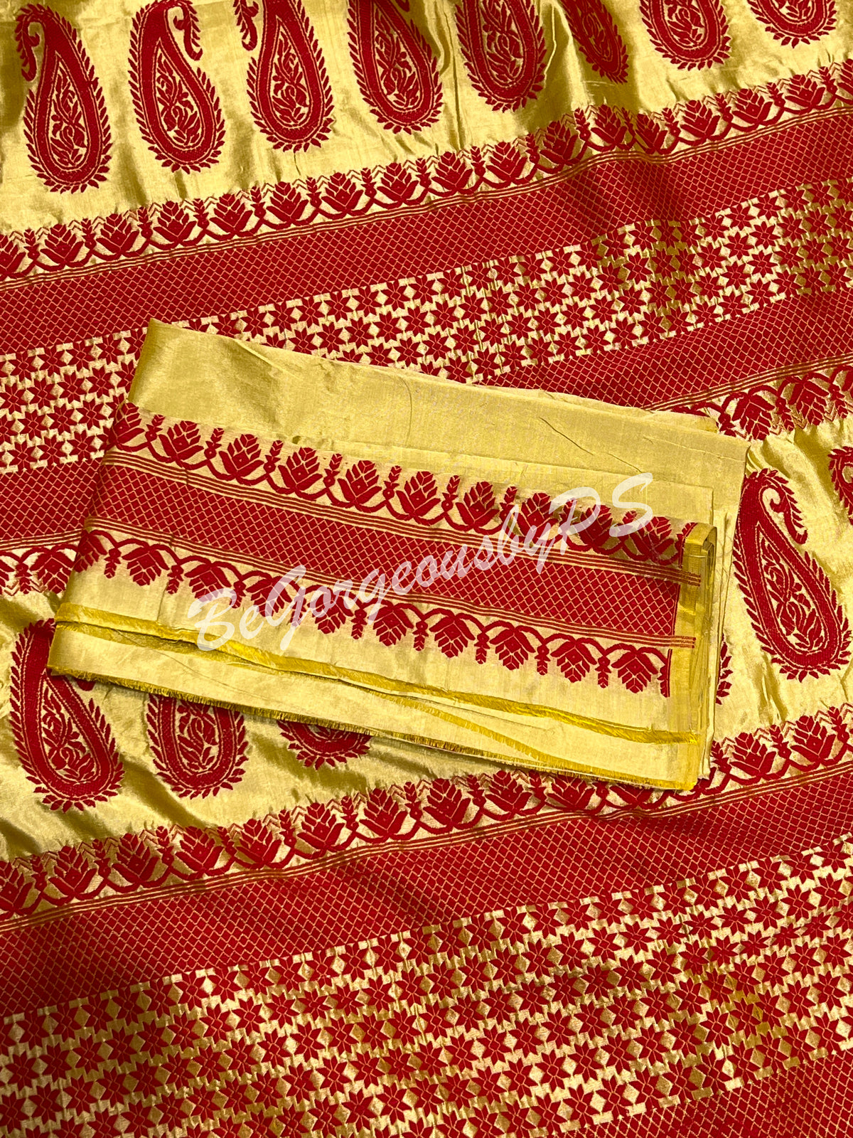 ASSAM SILK OFF WHITE AND RED SAREE