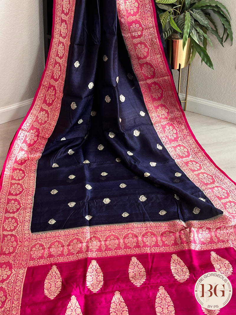 Banarasi Handloom Khaddi Tussar Saree, Silkmark certified - Blue