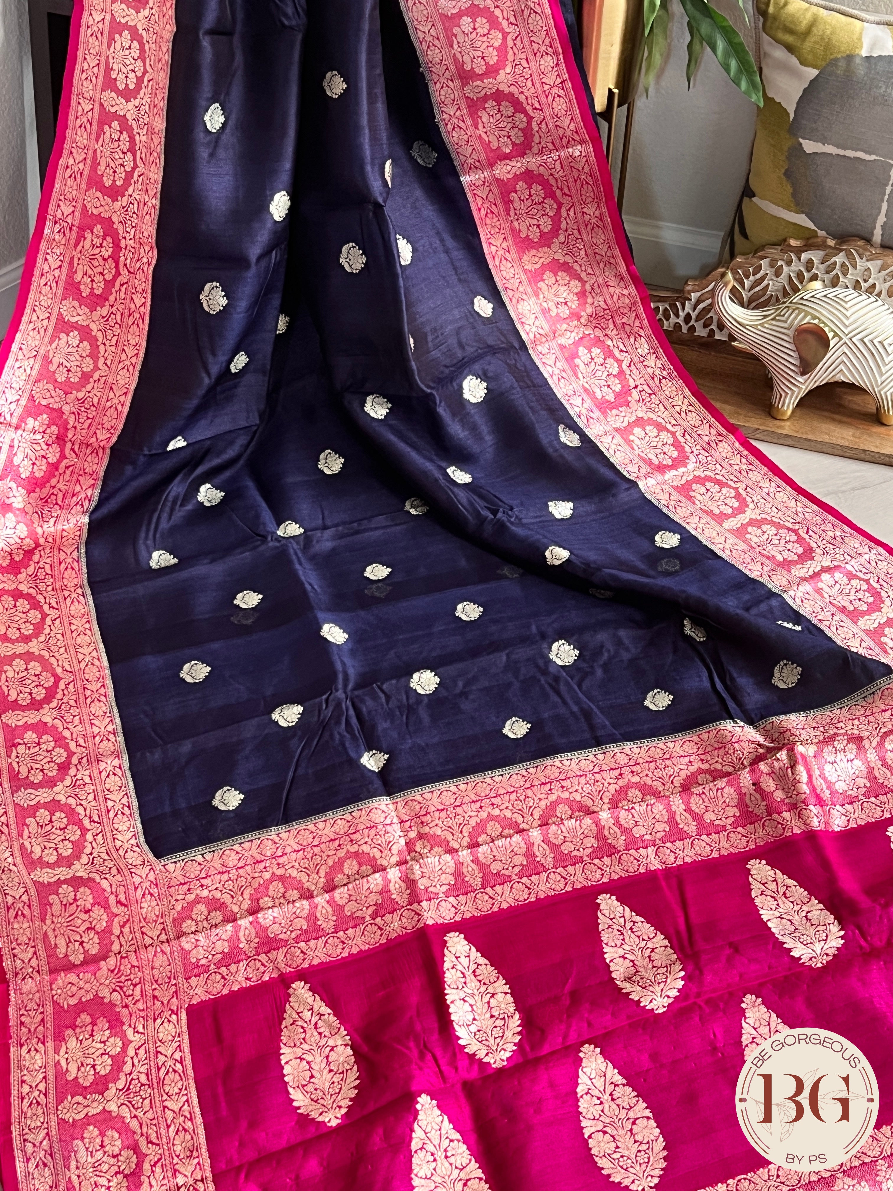 Banarasi Handloom Khaddi Tussar Saree, Silkmark certified - Blue