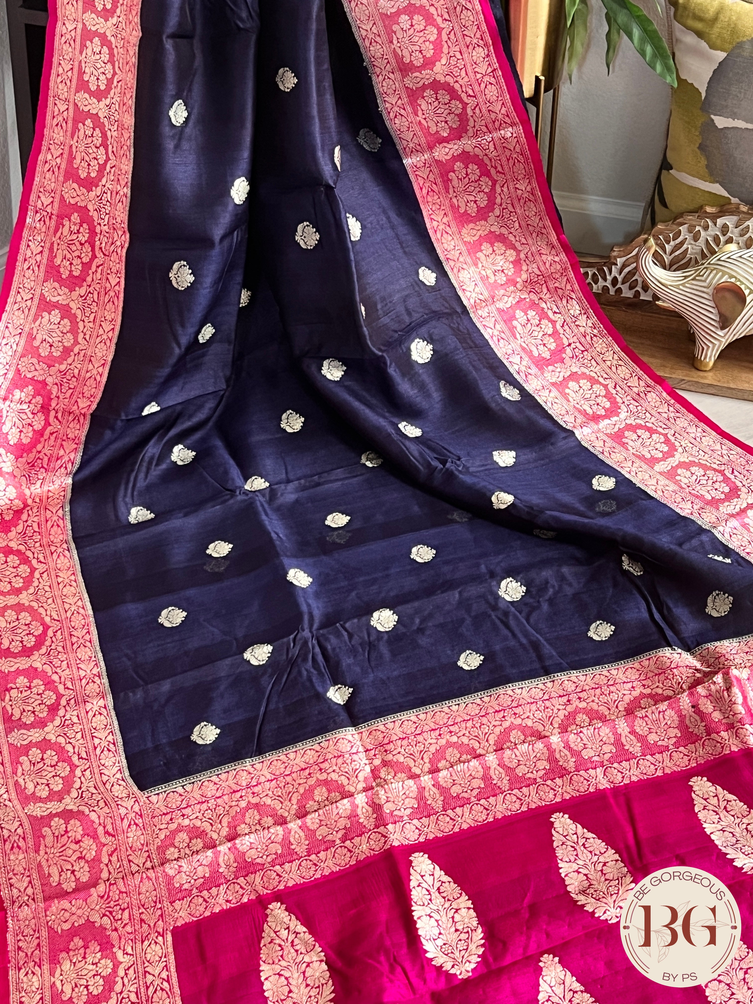 Banarasi Handloom Khaddi Tussar Saree, Silkmark certified - Blue