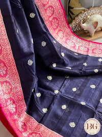 Banarasi Handloom Khaddi Tussar Saree, Silkmark certified - Blue
