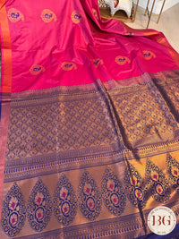 SOFT SILK SAREE WITH FLOWER MOTIFS PINK BLUE