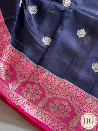 Banarasi Handloom Khaddi Tussar Saree, Silkmark certified - Blue
