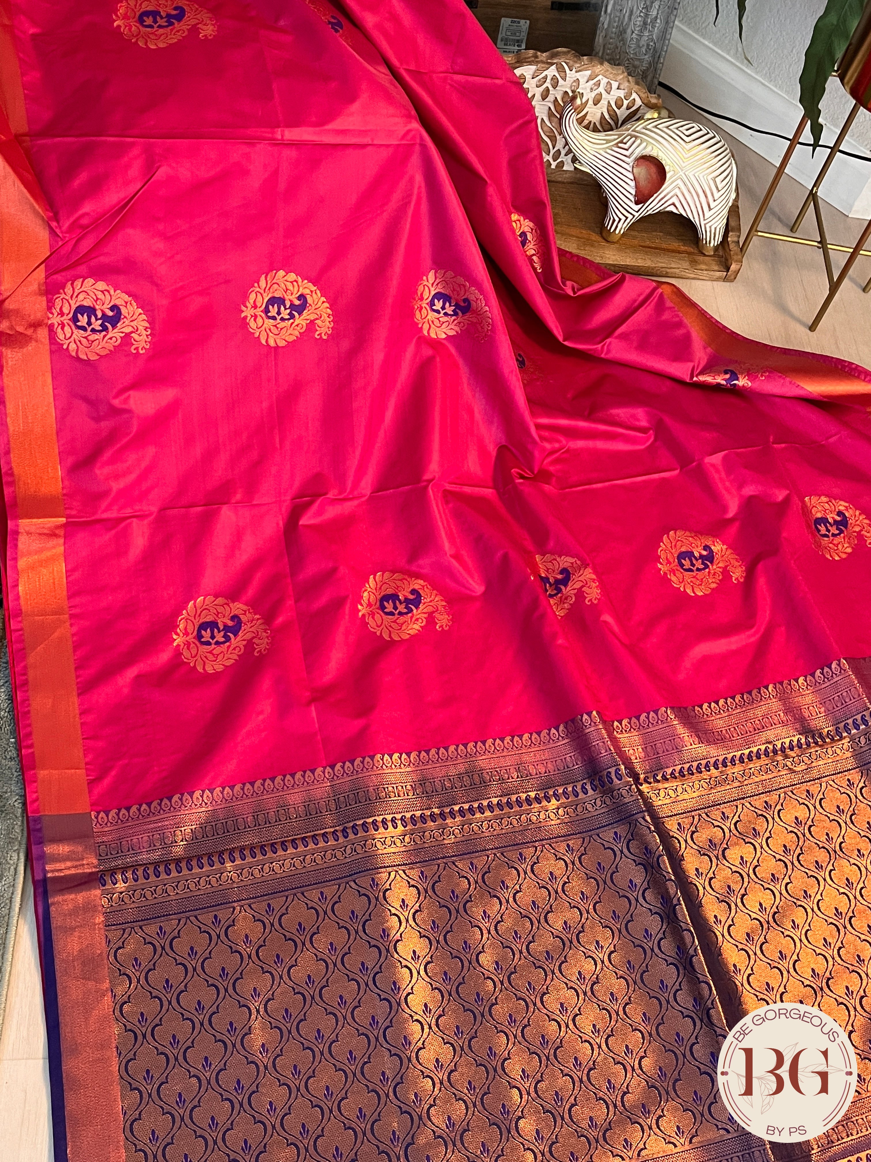 SOFT SILK SAREE WITH FLOWER MOTIFS PINK BLUE