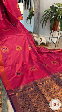 SOFT SILK SAREE WITH FLOWER MOTIFS PINK BLUE