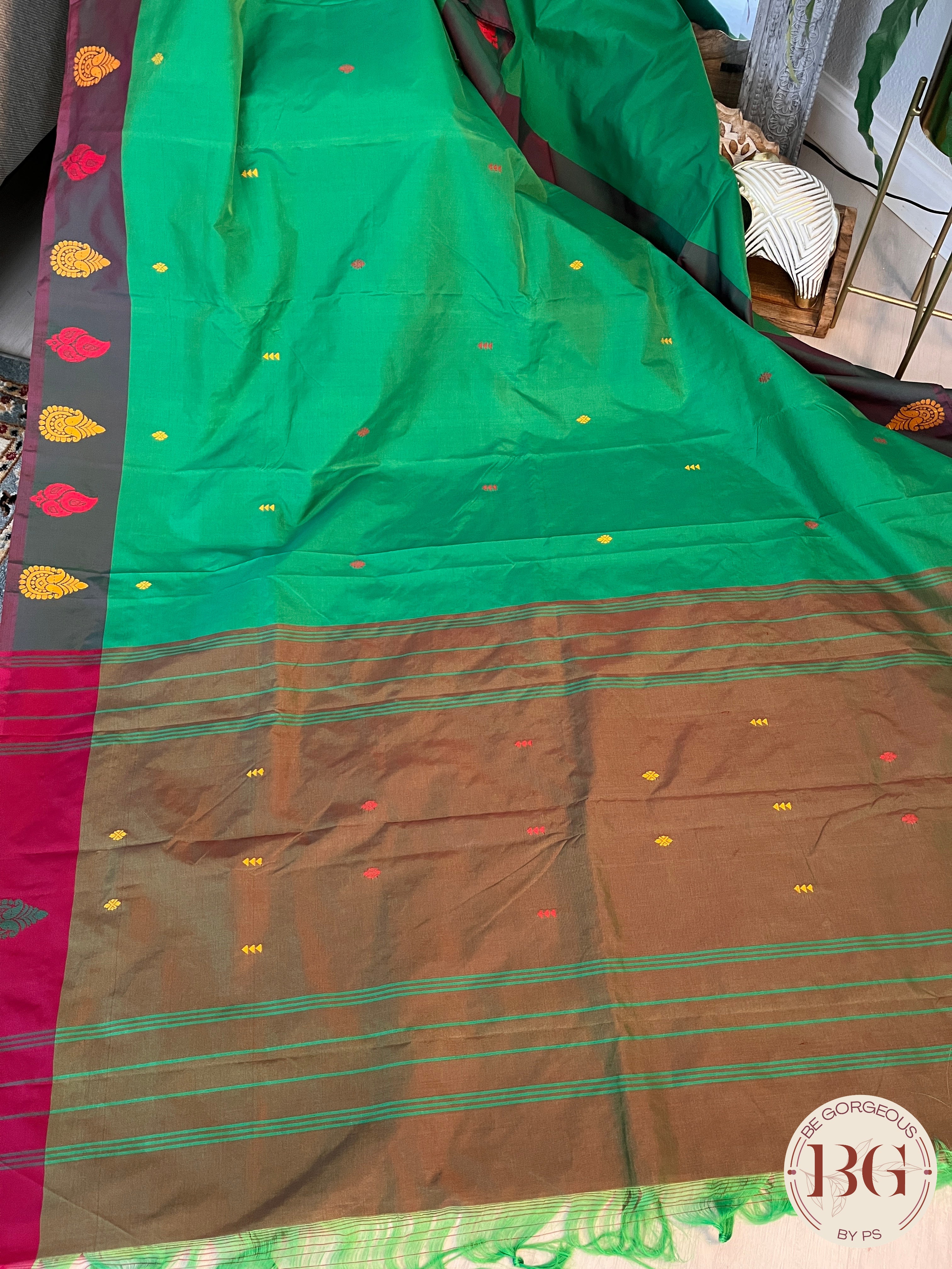 SOFT SILK THREAD WORK SAREE GREEN