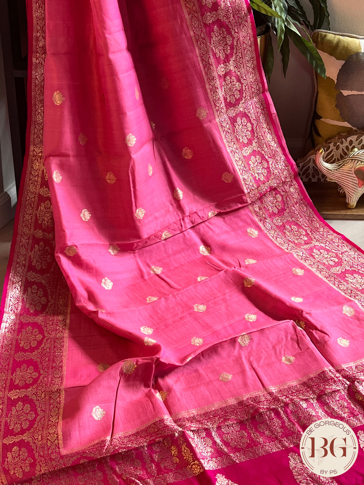 Banarasi Handloom Khaddi Tussar Saree, Silkmark certified - Pink