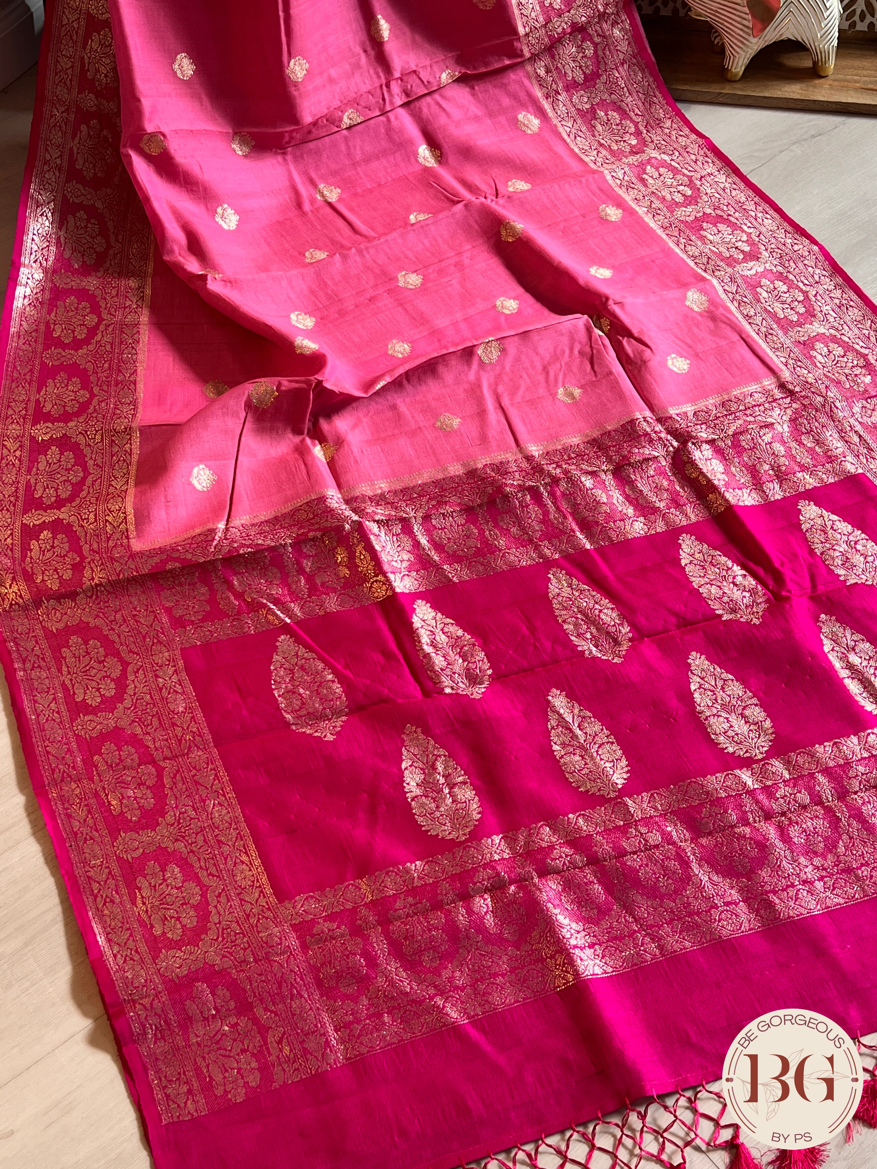 Banarasi Handloom Khaddi Tussar Saree, Silkmark certified - Pink