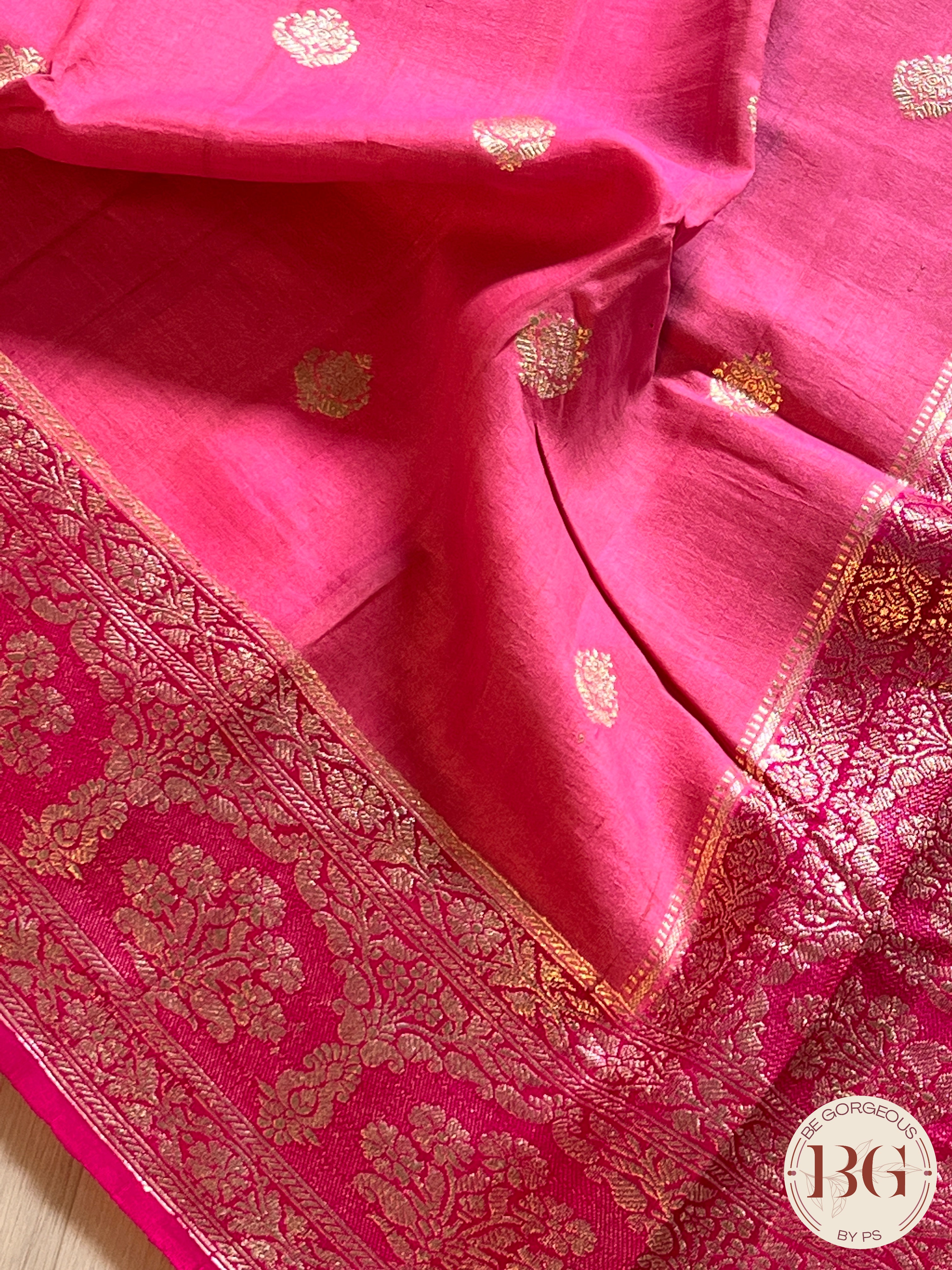 Banarasi Handloom Khaddi Tussar Saree, Silkmark certified - Pink