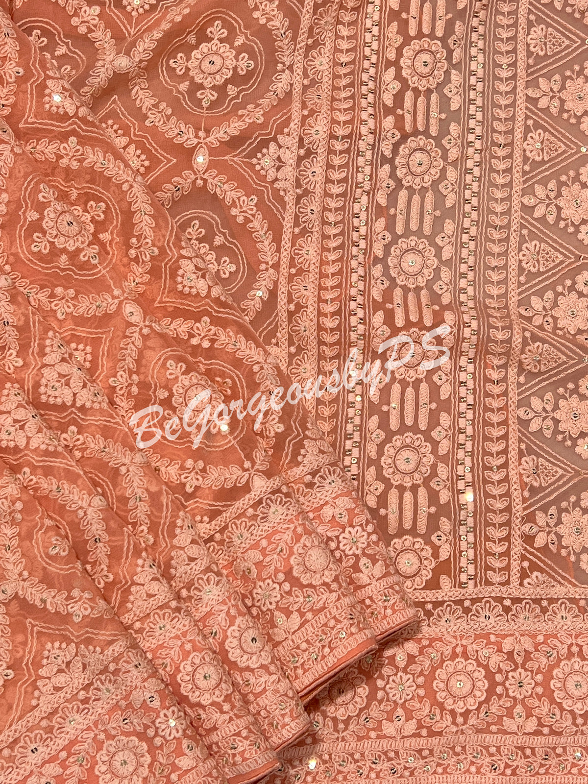 CHIKANKARI FLOWERS PEACH