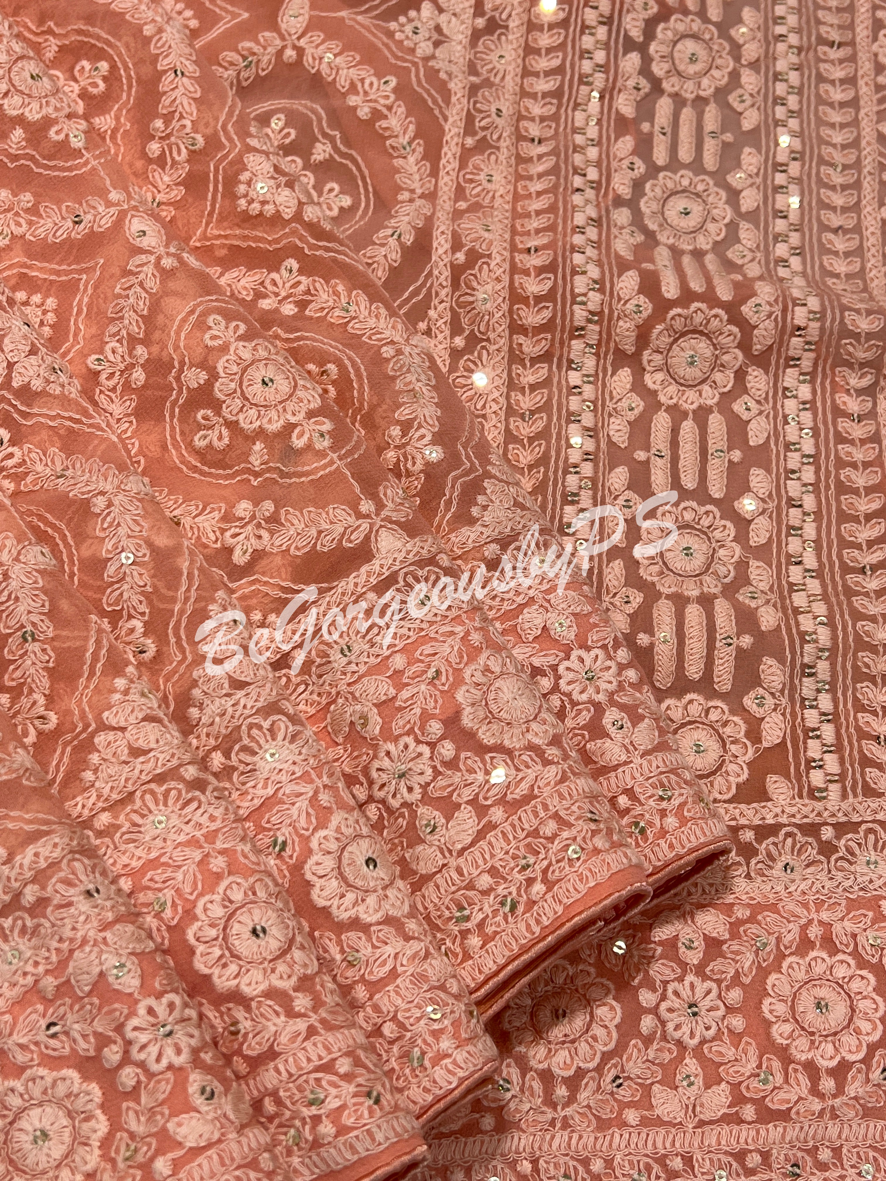 CHIKANKARI FLOWERS PEACH