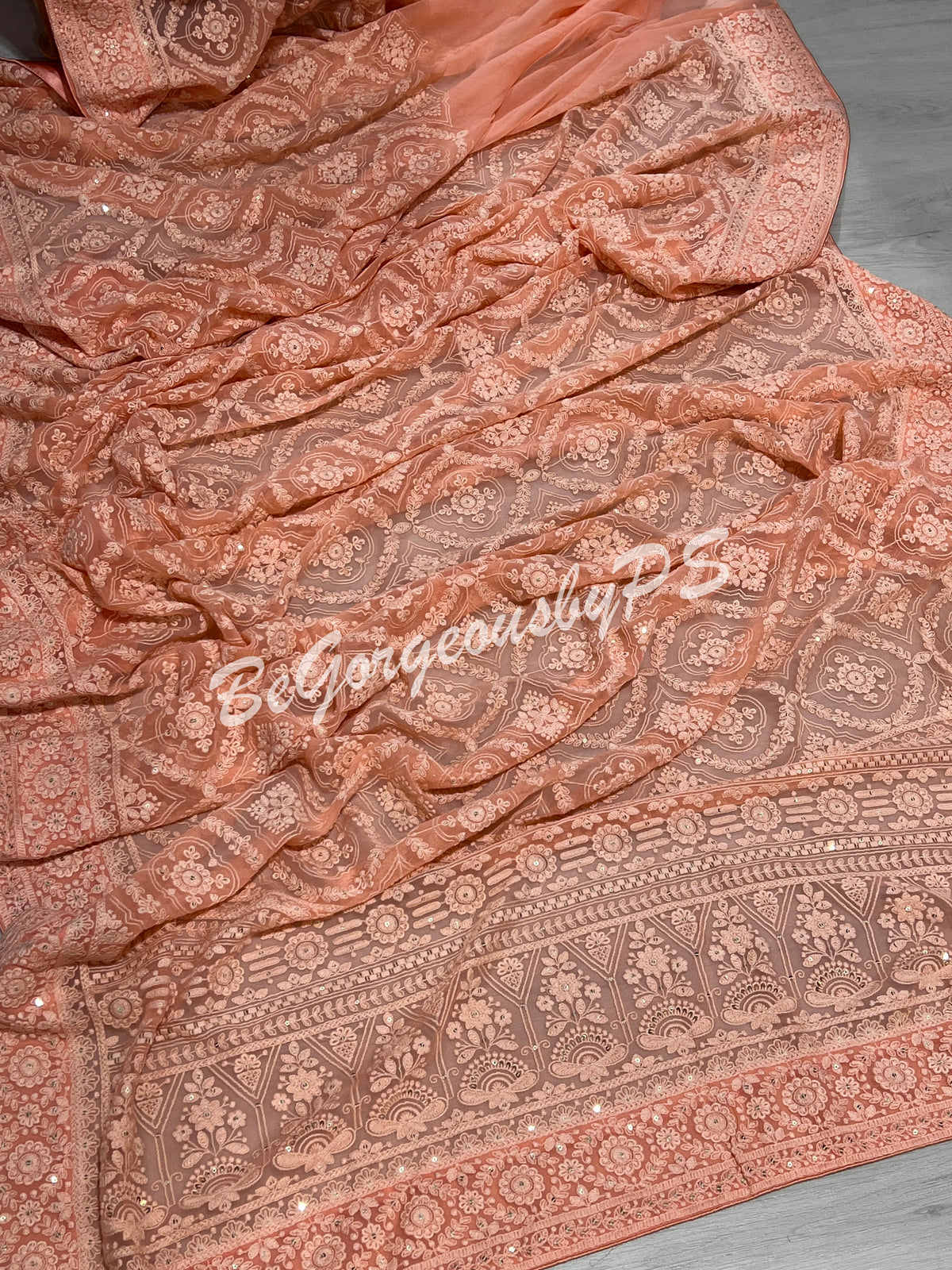 CHIKANKARI FLOWERS PEACH