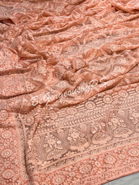 CHIKANKARI FLOWERS PEACH