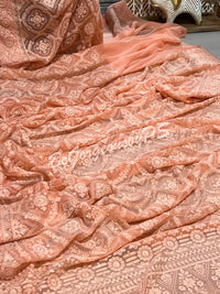 CHIKANKARI FLOWERS PEACH