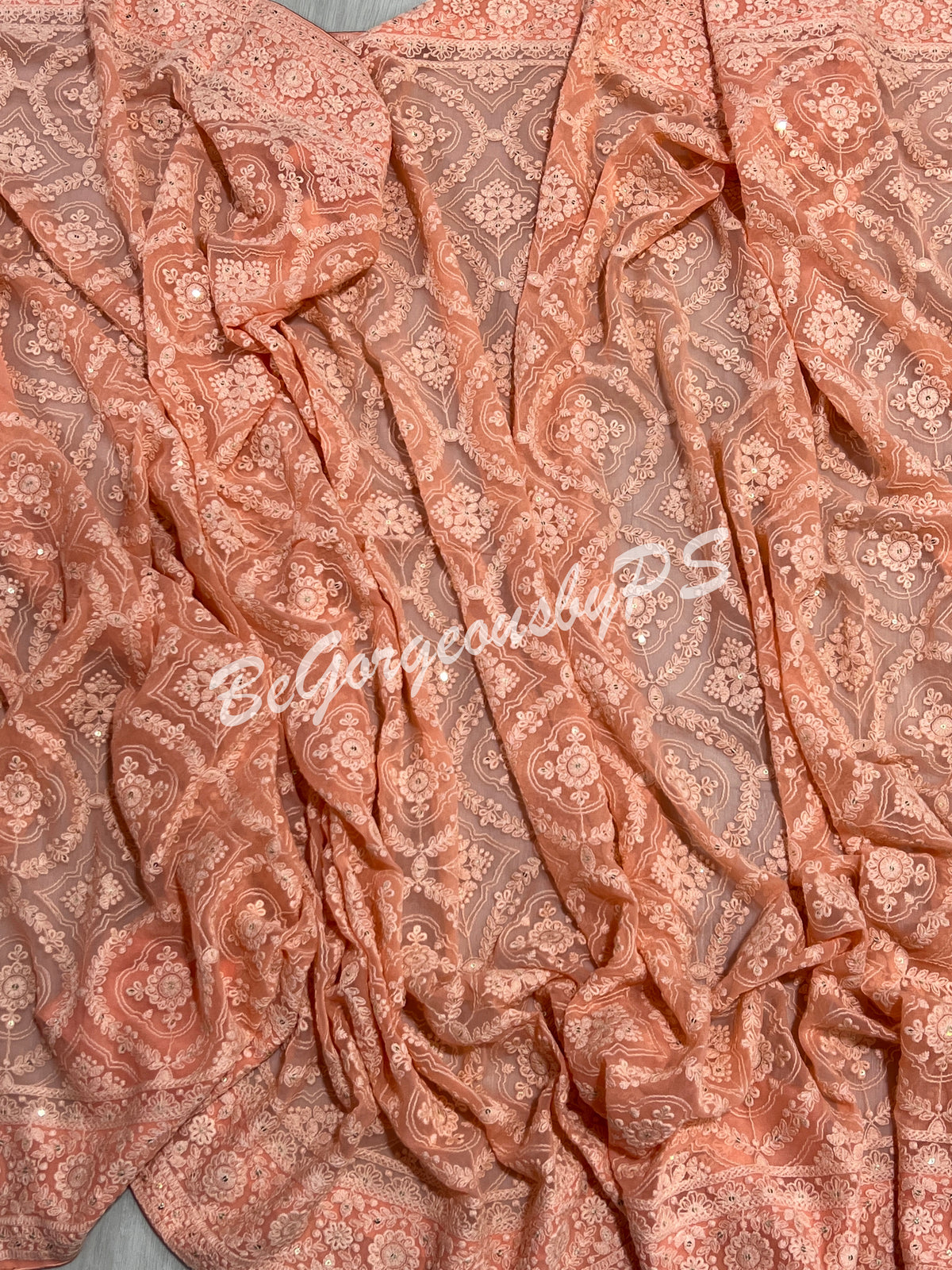 CHIKANKARI FLOWERS PEACH