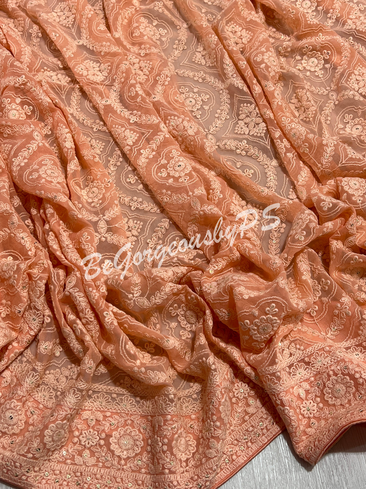 CHIKANKARI FLOWERS PEACH