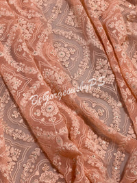 CHIKANKARI FLOWERS PEACH