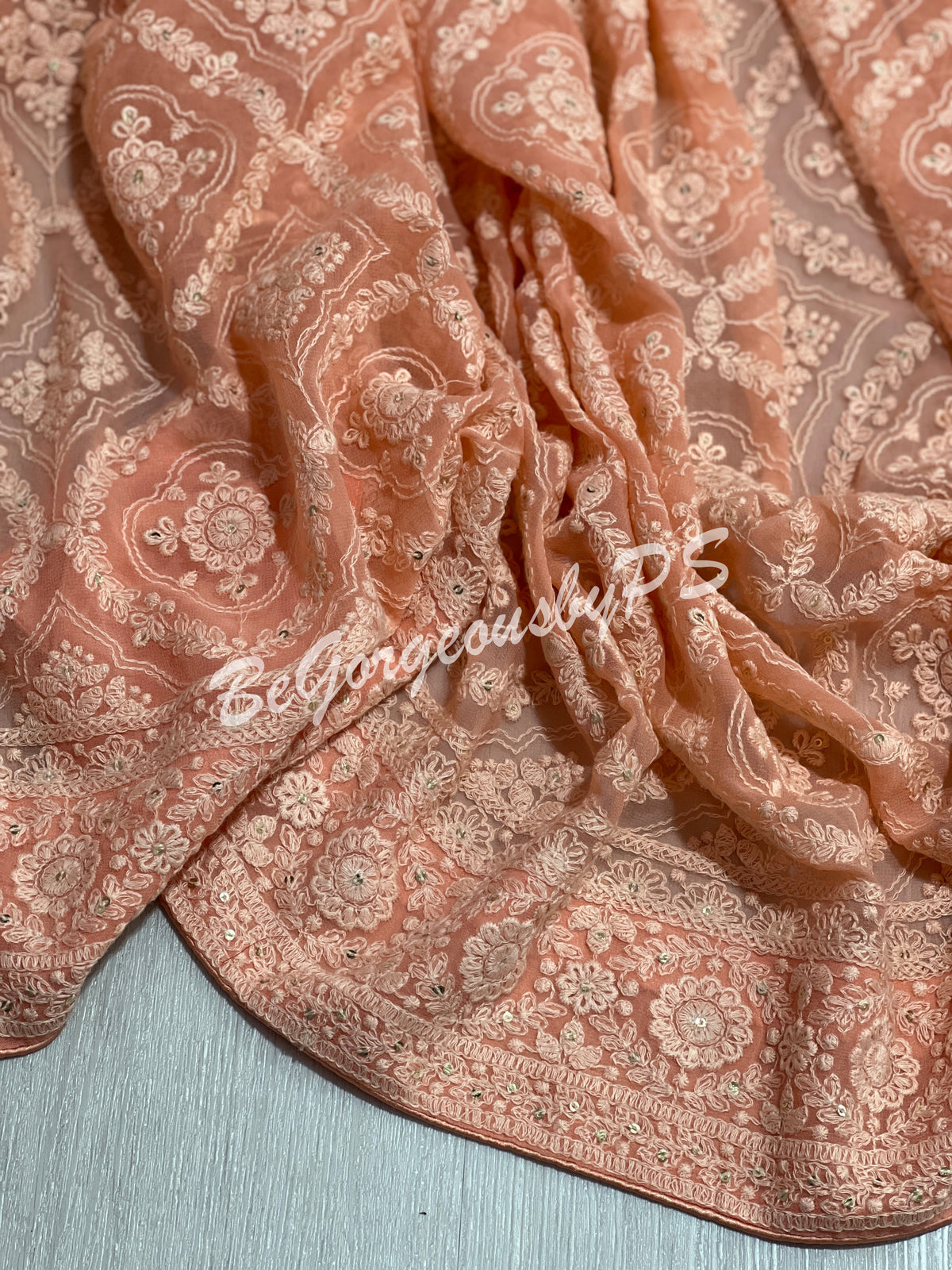 CHIKANKARI FLOWERS PEACH