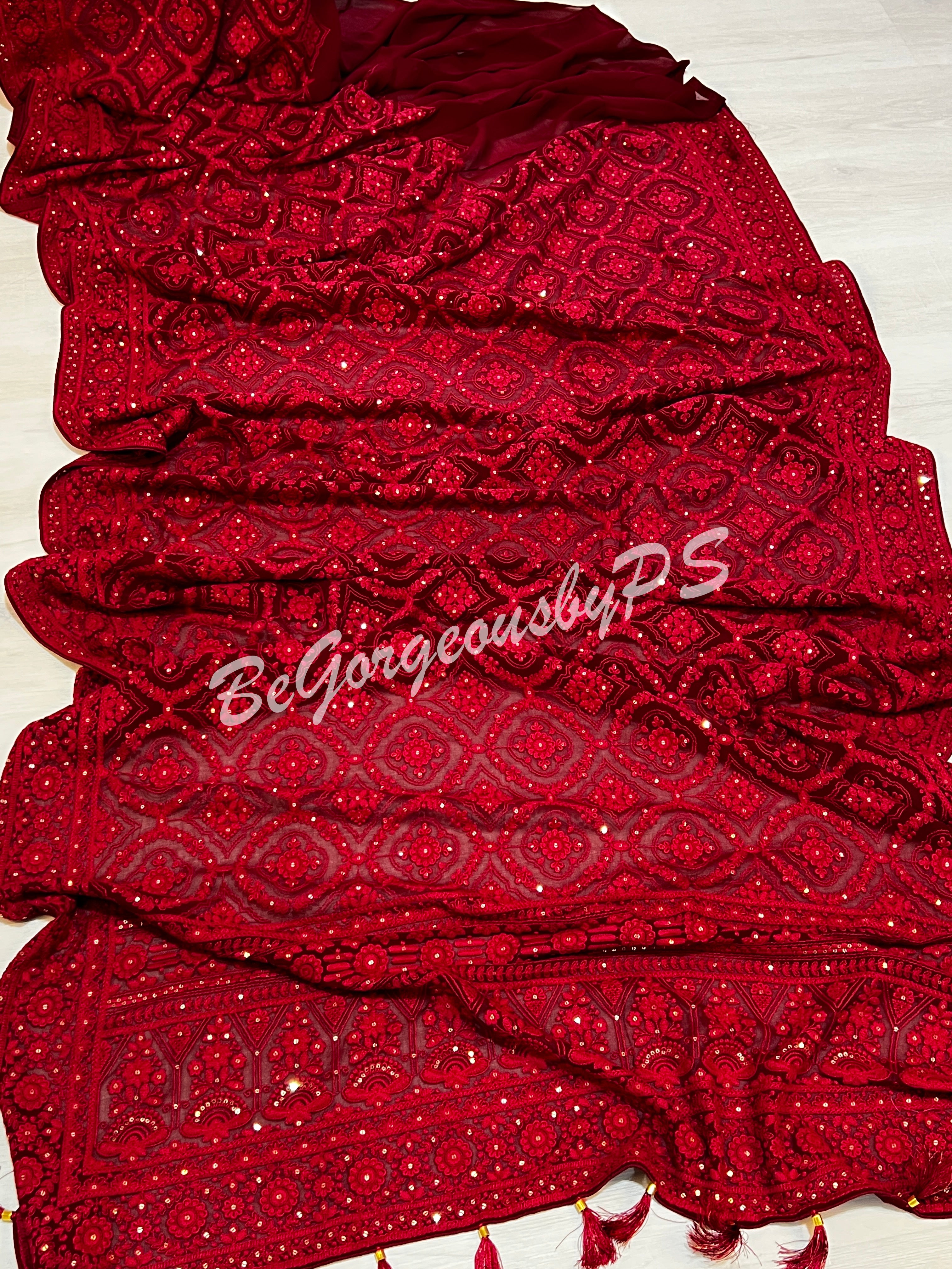 CHIKANKARI FLOWERS MAROON