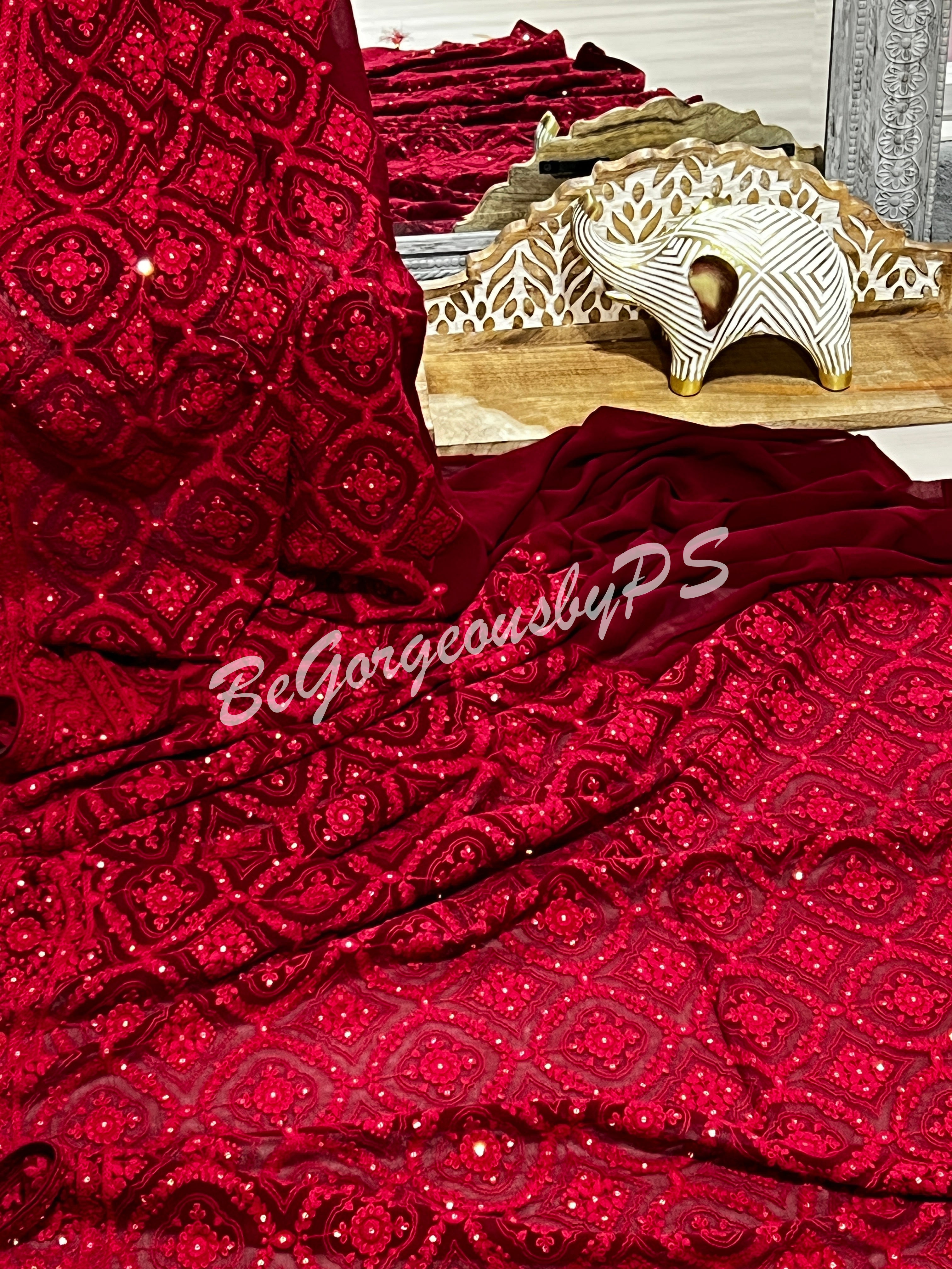 CHIKANKARI FLOWERS MAROON