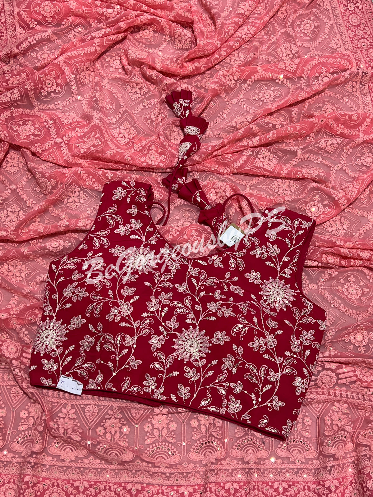 CHIKANKARI FLOWERS PINK