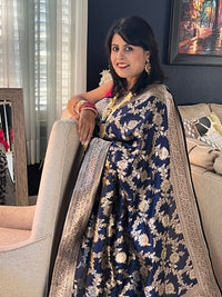 Banarasi Handloom Katan Silk golden zari weaved saree, silkmark certified - Blue