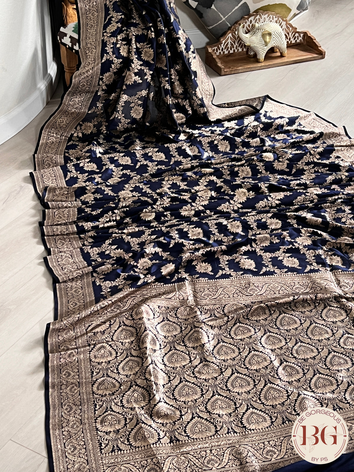 Banarasi Handloom Katan Silk golden zari weaved saree, silkmark certified - Blue