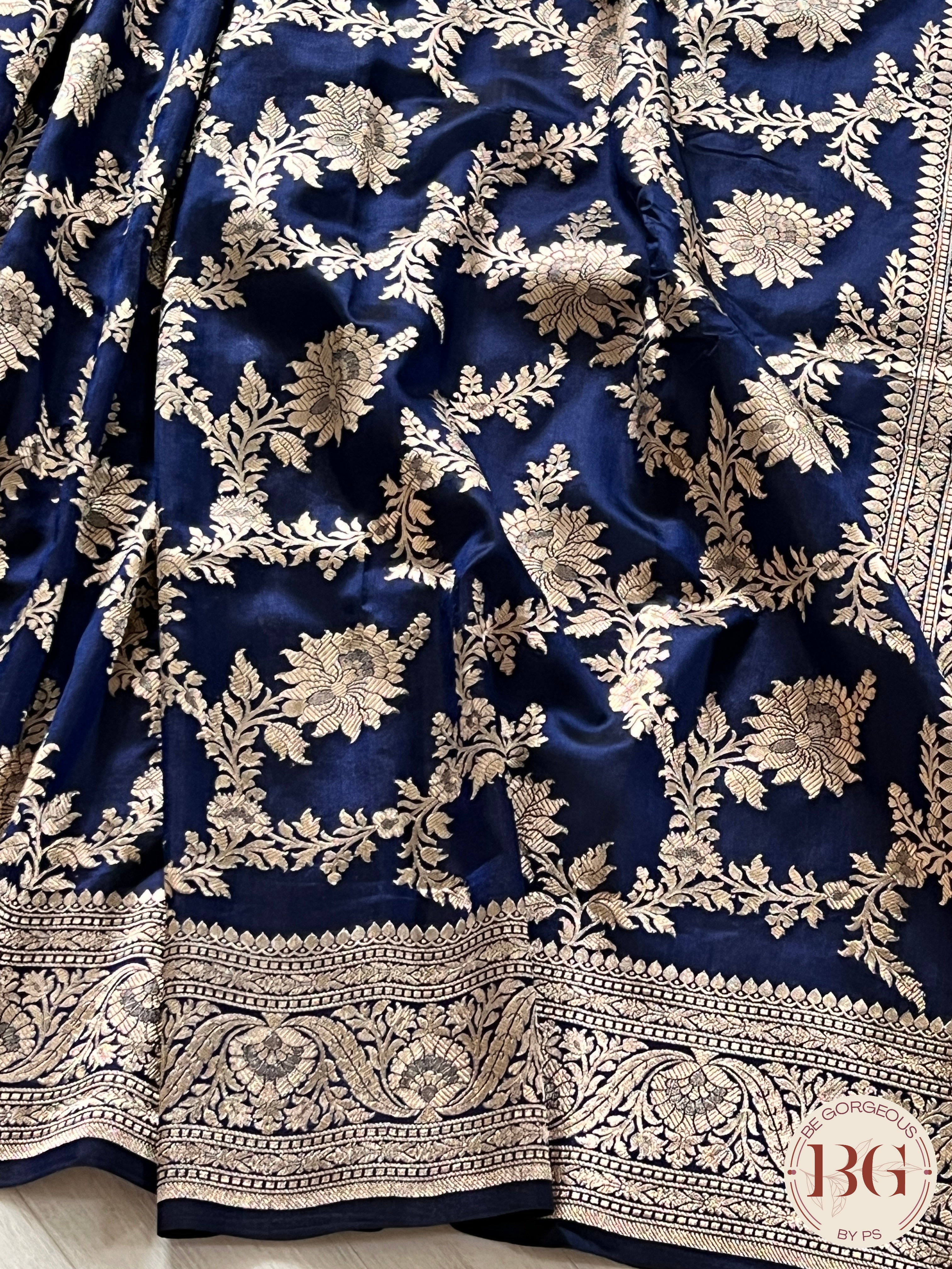 Banarasi Handloom Katan Silk golden zari weaved saree, silkmark certified - Blue