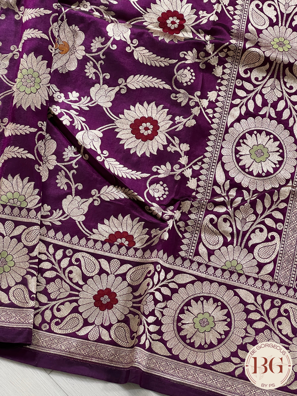 Banarasi Handloom Katan Silk Meenakari golden zari weaved saree, silkmark certified - Purple