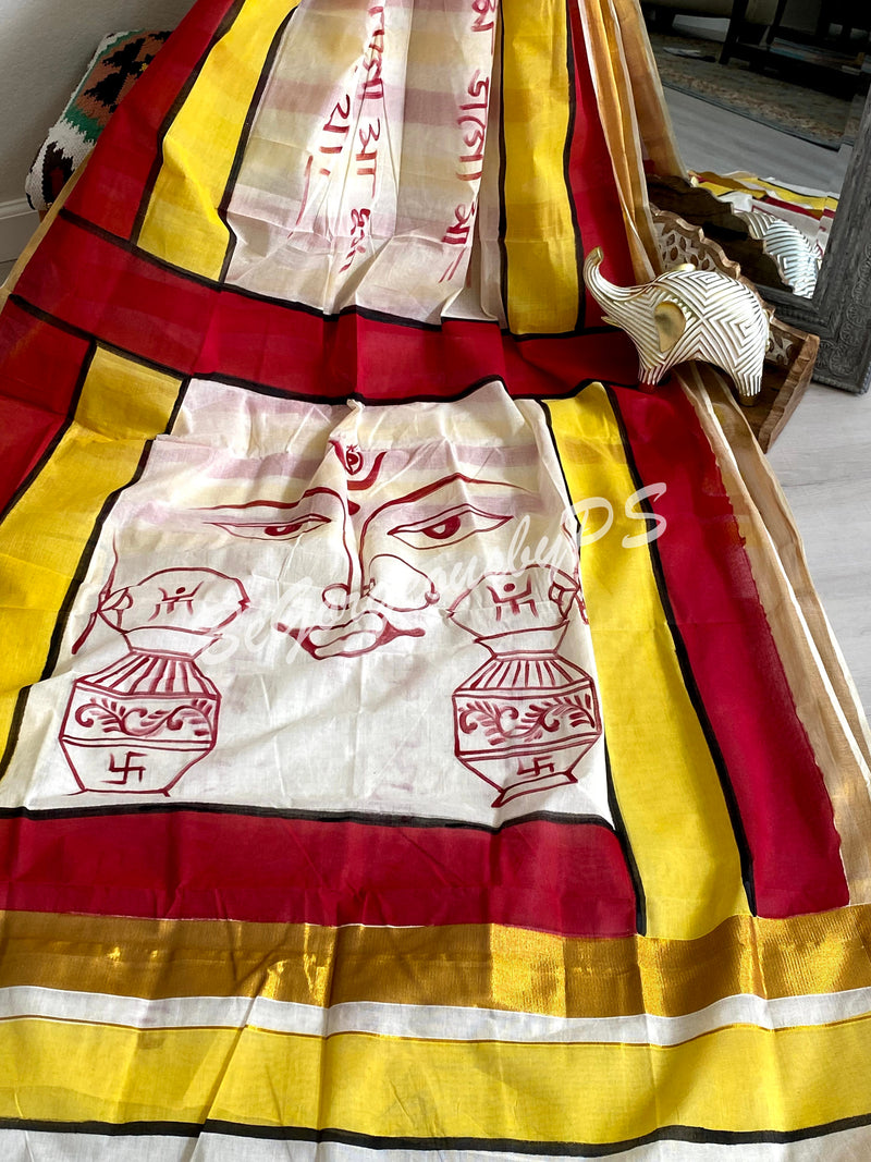 Cotton hand painted saree