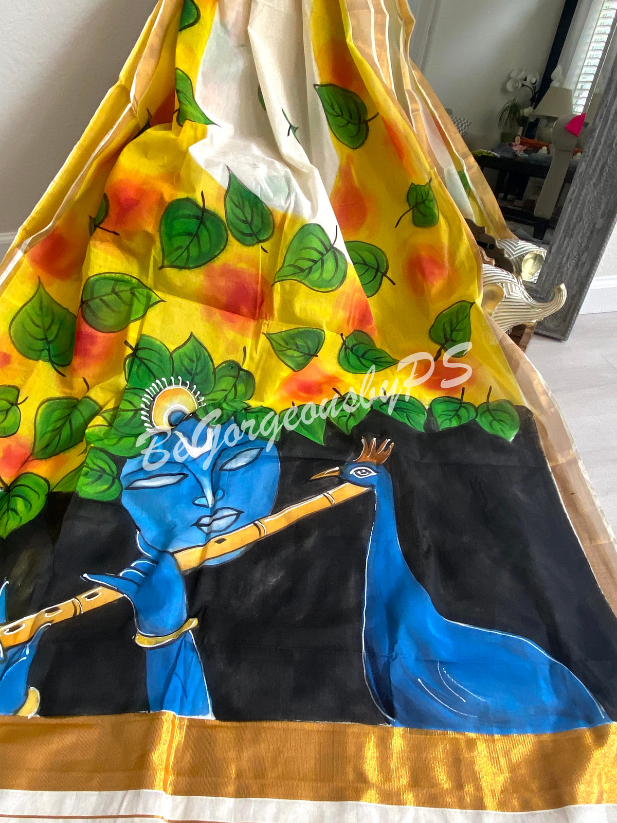 Cotton hand painted saree