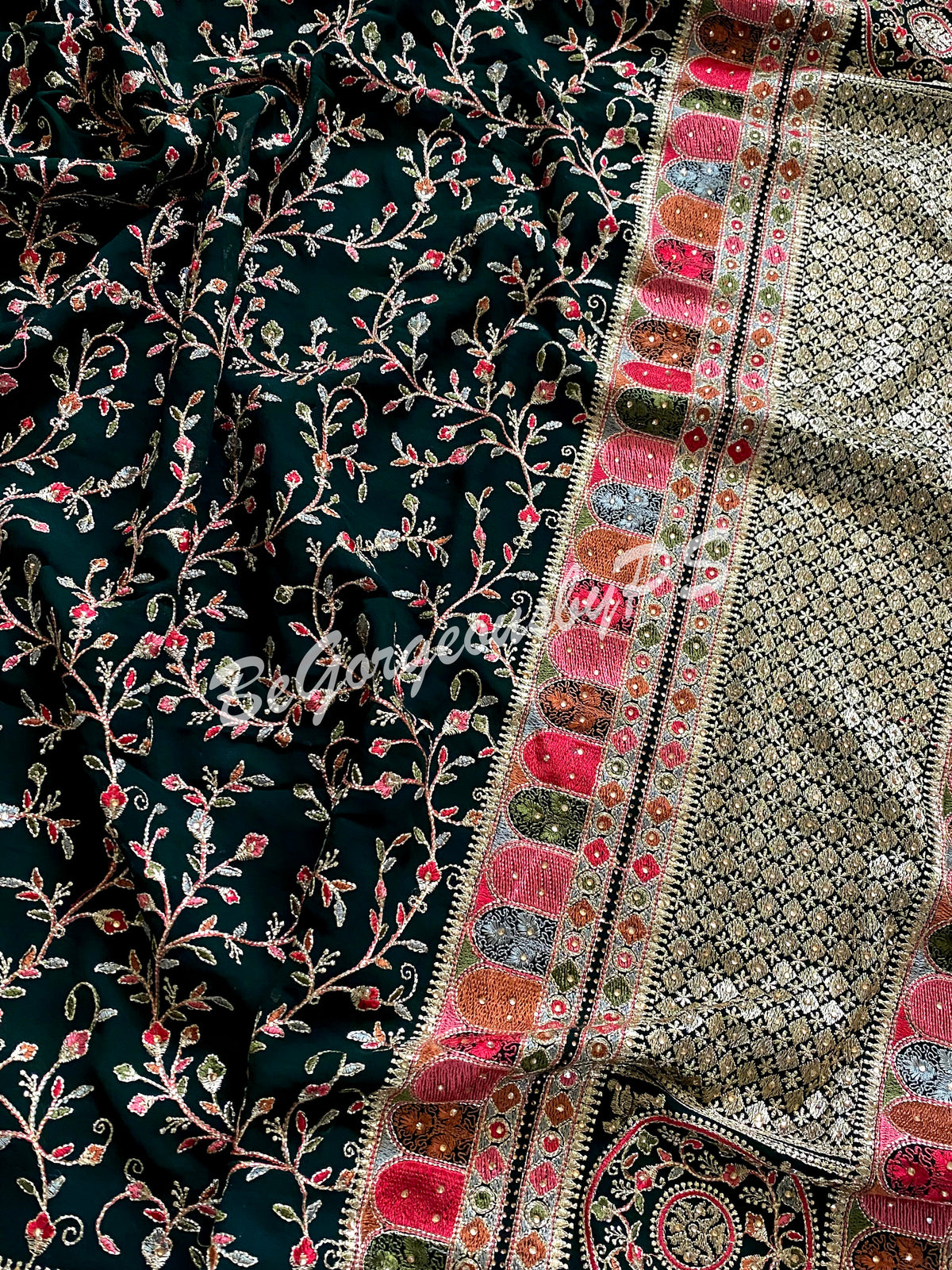 Kashmiri Embroidery pure georgette saree with sarowski work
