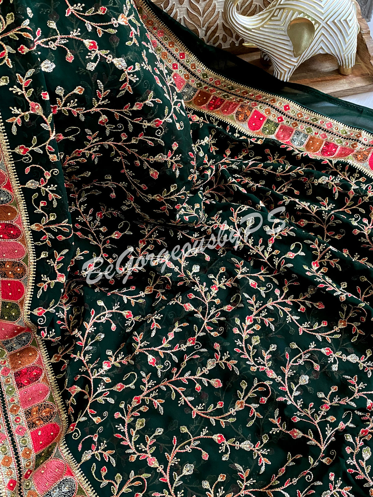 Kashmiri Embroidery pure georgette saree with sarowski work