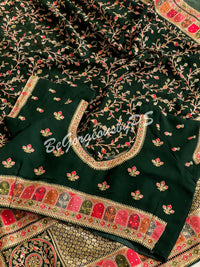 Kashmiri Embroidery pure georgette saree with sarowski work