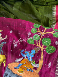 Patchitra krishna painting on cotton silk