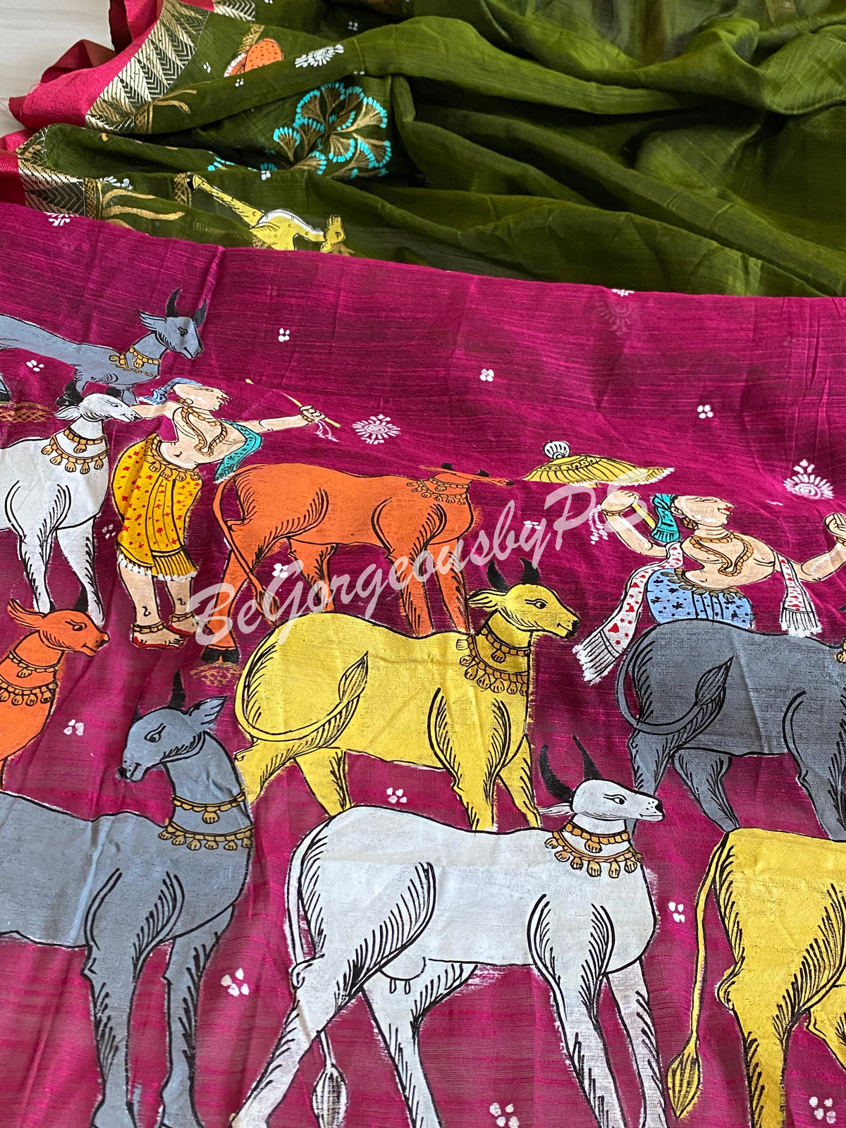 Patchitra krishna painting on cotton silk