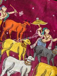 Patchitra krishna painting on cotton silk