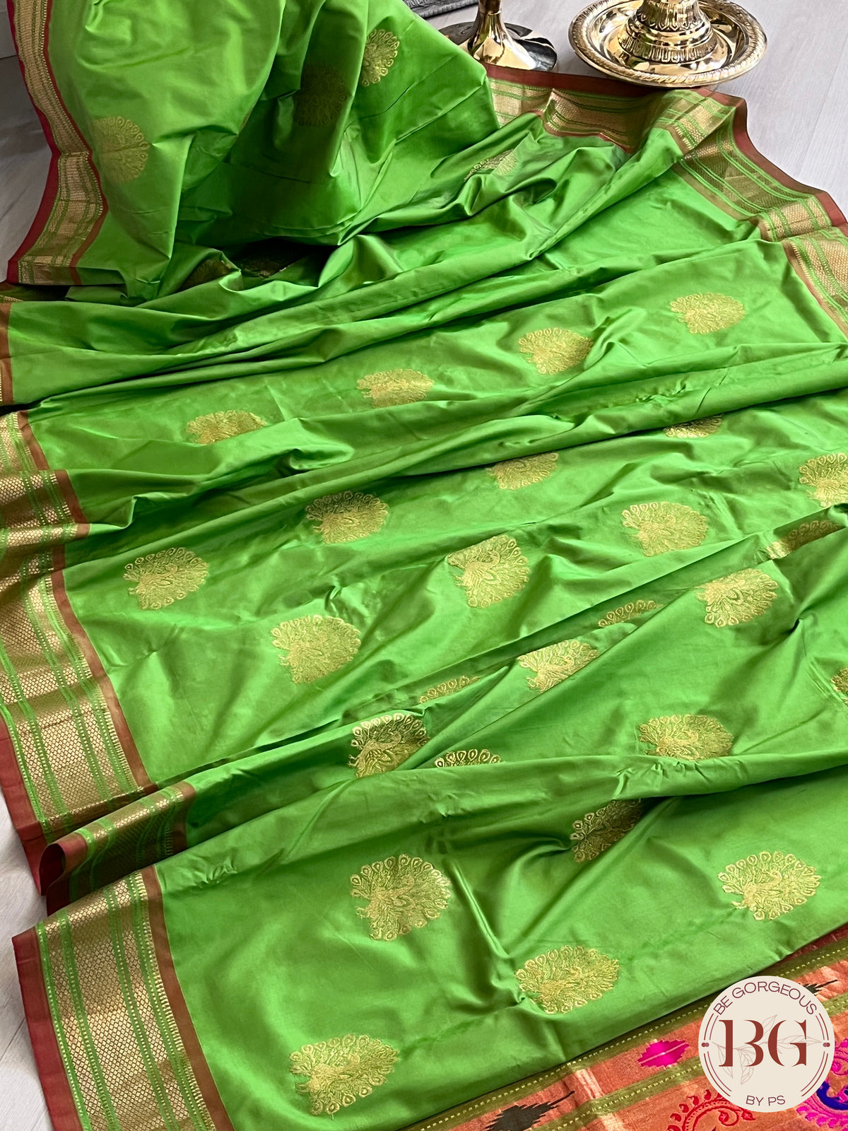 Paithani Dancing Peacock Upada Handloom - Lime Green saree color