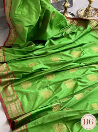 Paithani Dancing Peacock Upada Handloom - Lime Green saree color