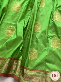 Paithani Dancing Peacock Upada Handloom - Lime Green saree color