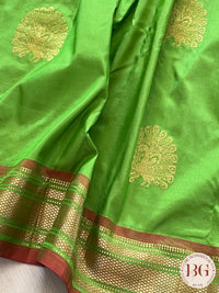 Paithani Dancing Peacock Upada Handloom - Lime Green saree color