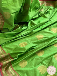 Paithani Dancing Peacock Upada Handloom - Lime Green saree color