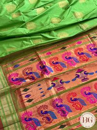 Paithani Dancing Peacock Upada Handloom - Lime Green saree color