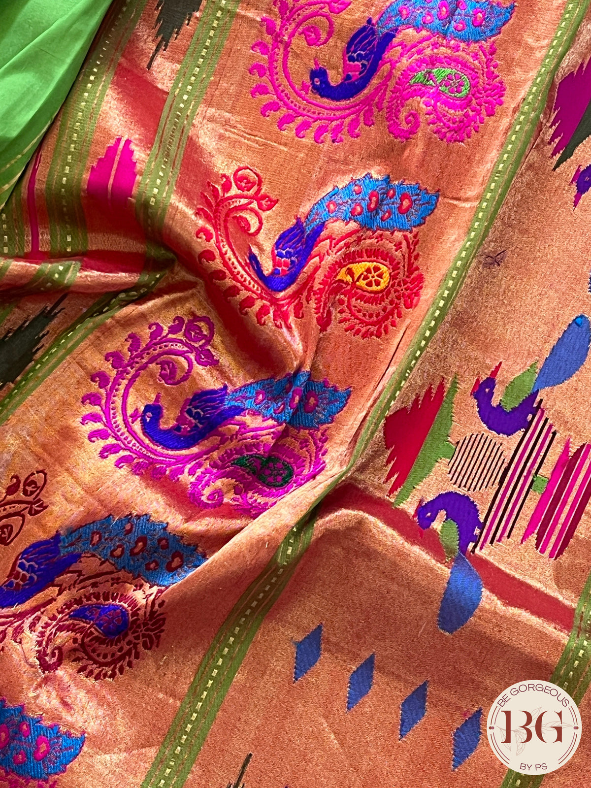 Paithani Dancing Peacock Upada Handloom - Lime Green saree color